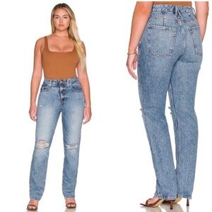 Good American The 90’s Icon Distressed Jeans GNIC0999T Indigo065 6/28 NWT